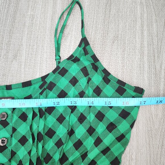 Women's Hot Topic Black Green Check Pleated Dress XL Pockets Sleeveless Zip - Picture 6 of 12